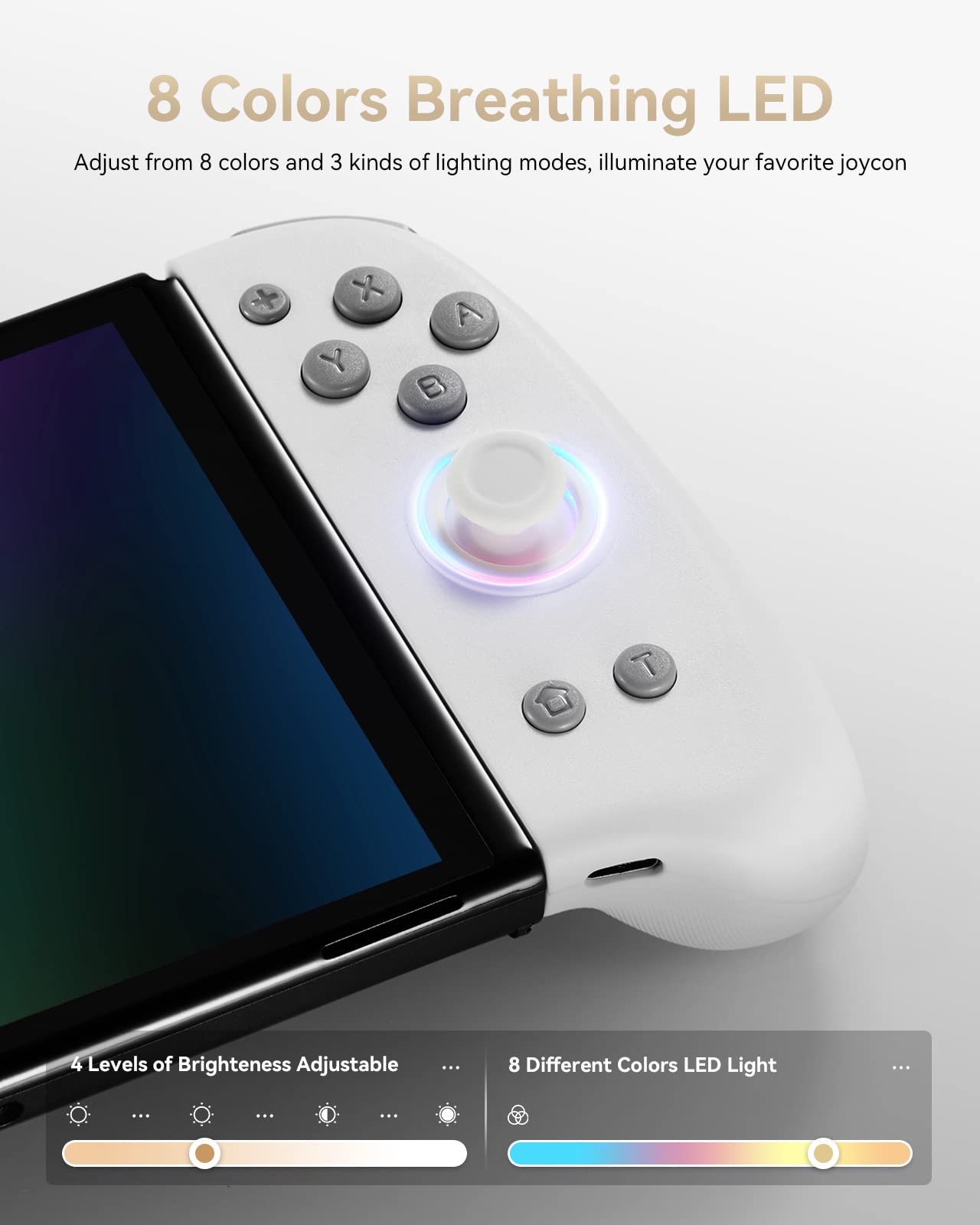 DOYOKY Wireless RGB Joy Con Slim Controller for Switch/Switch OLED (白&灰)