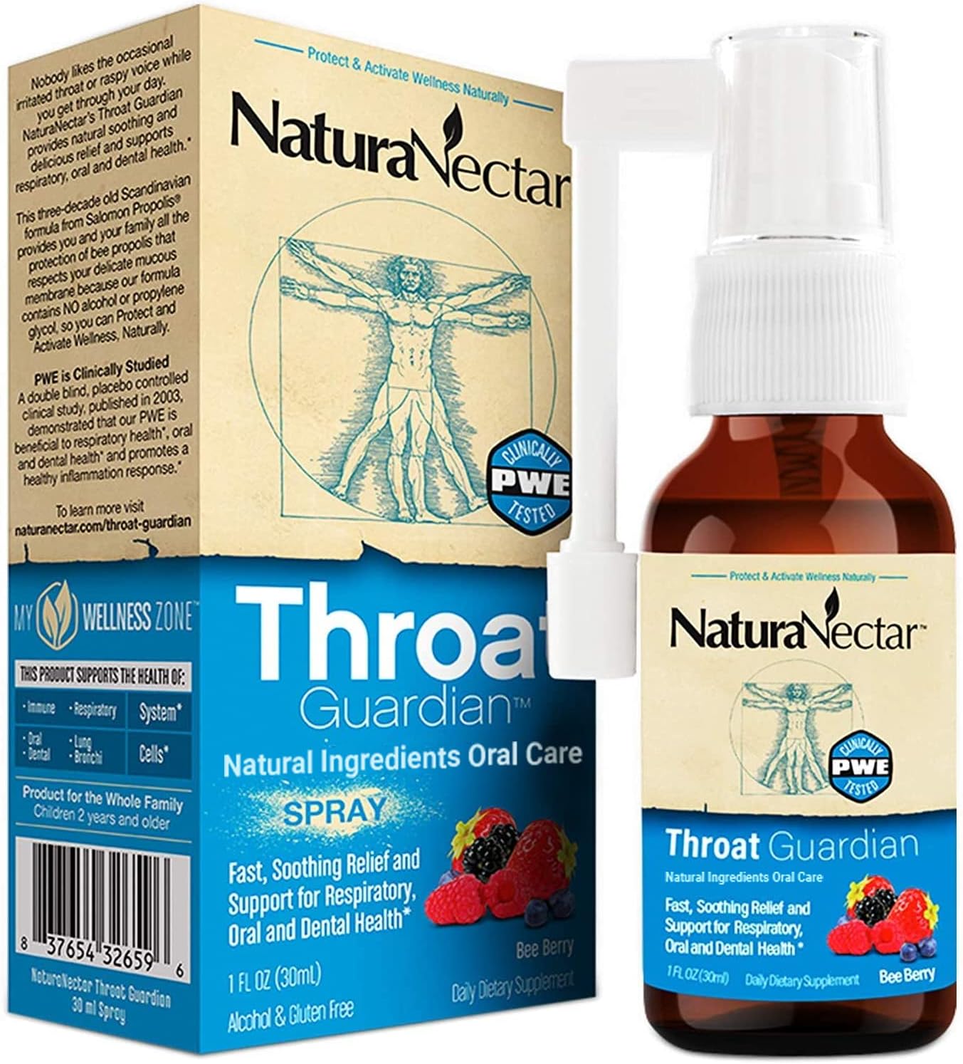 Throat Guardian(TM) Spray 30 mL | With Clinically Tested Propolis Water Extract | BeeBerry Flavor | 1 Fl Oz Glass Bottle