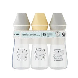 CUB Feeding Bottles With Medium Flow Silicone Teats 0+ Months | 3 pack