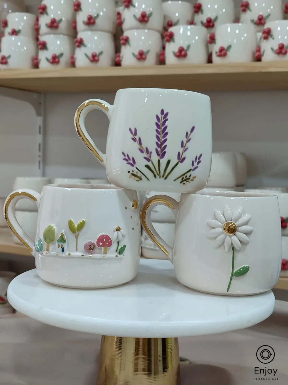 Handmade Ceramic Mug Set – Lavender, Fairy Garden & Daisy Designs