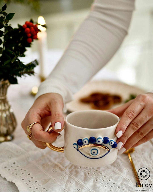 Handmade Blue Way Mug - Ceramic Coffee Mug with Evil Eye Design & Gold  Accents – Enjoy Ceramic Art