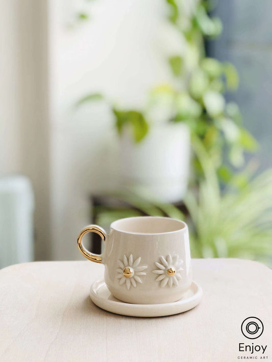 Blue Dragonfly Delight: Handmade Ceramic Espresso Cup Set with