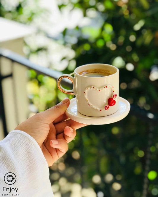 Handmade 'Love Way' Red Heart-Shaped Espresso Cup & Saucer Set - Valentine's  Ceramic Espresso Mugs – Enjoy Ceramic Art