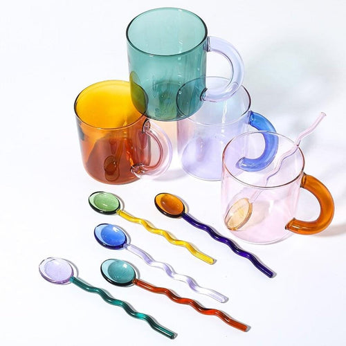 Wavy Handle Coloured Glass Mug