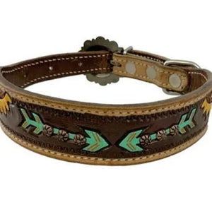 Showman Hand Painted Sunflower And Arrow Leather Dog Collar - Tack N More 