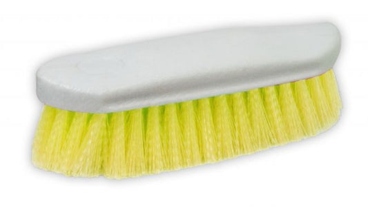 24544: Rainbow colored stiff bristle brush with plastic handle