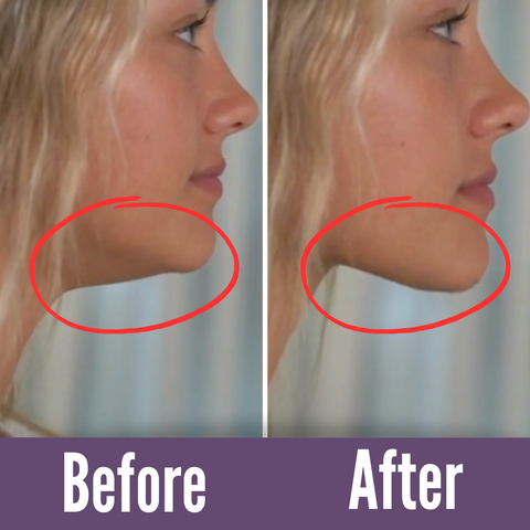 Image demonstrating the technique 'Keep your tongue up and flat to tone the double-chin', emphasizing the method for reducing chin sagging and improving facial tone.