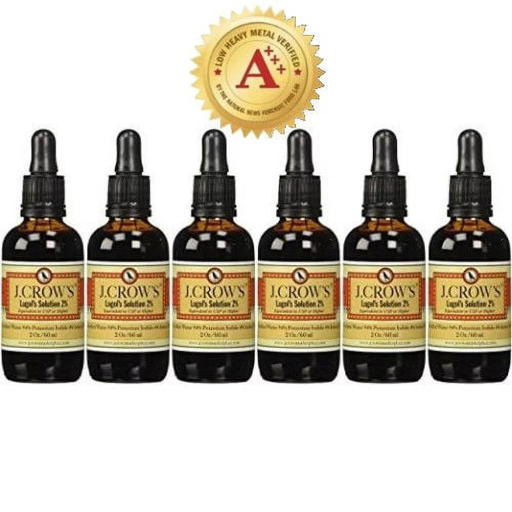 (6-Pack) J.CROW'S Lugol's Solution Iodine 2 Percent, High Potency Drops for Thyroid Support and Energy, 2 fl oz