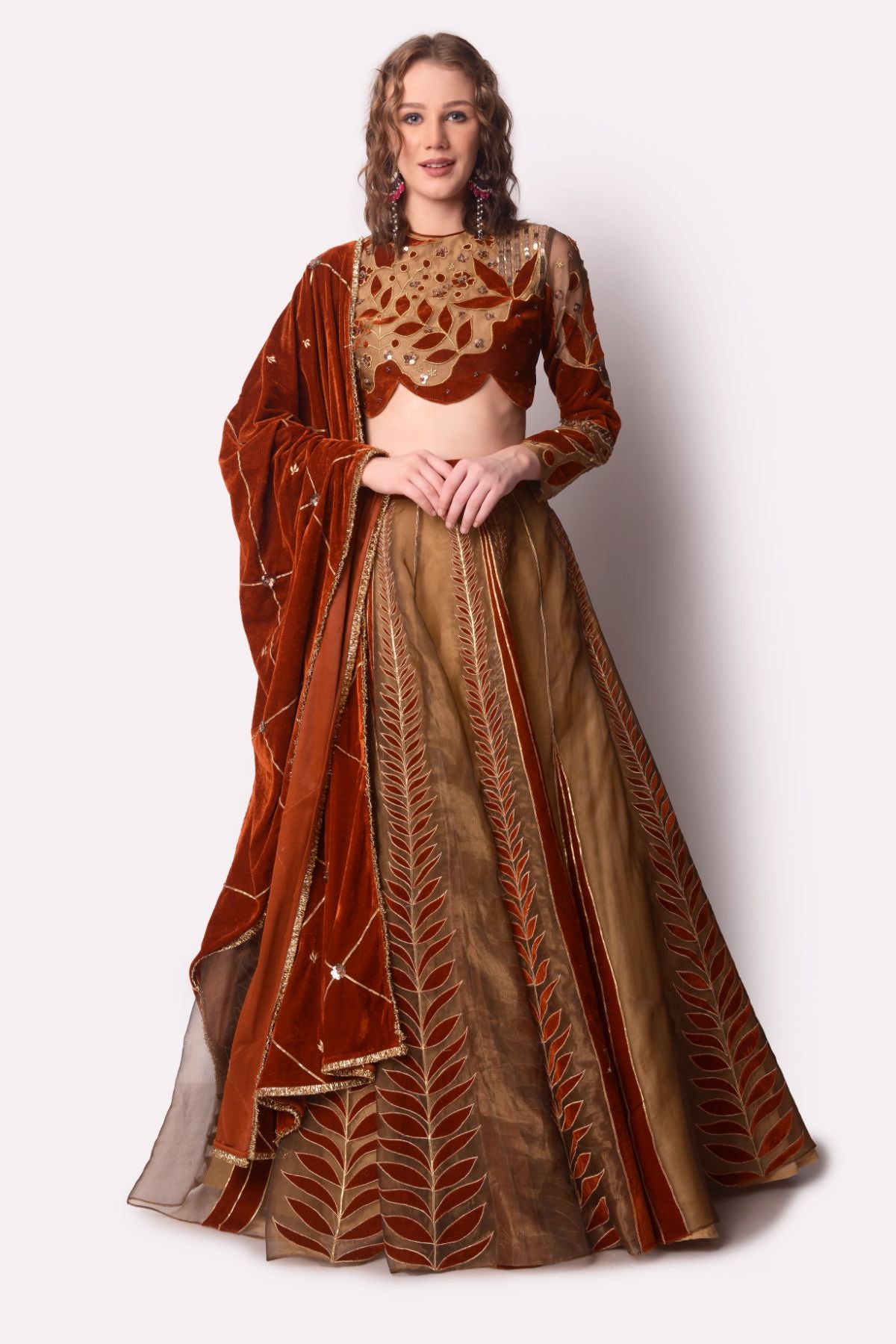 Gold Tissue Lehenga Choli Set | Lehenga, Gold tulle, Sequins