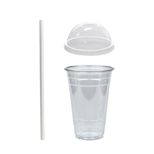 12oz Crystal Clear Plastic Cups With Dome lids and Paper Straws - For — DHG  Professional