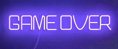 Game over neon sign in purple, gaming sign for a bedroom.