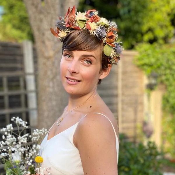 28 Enchanting Flower Girl Hairstyles : Braided Crown Half Up Half Down with Floral  Crown