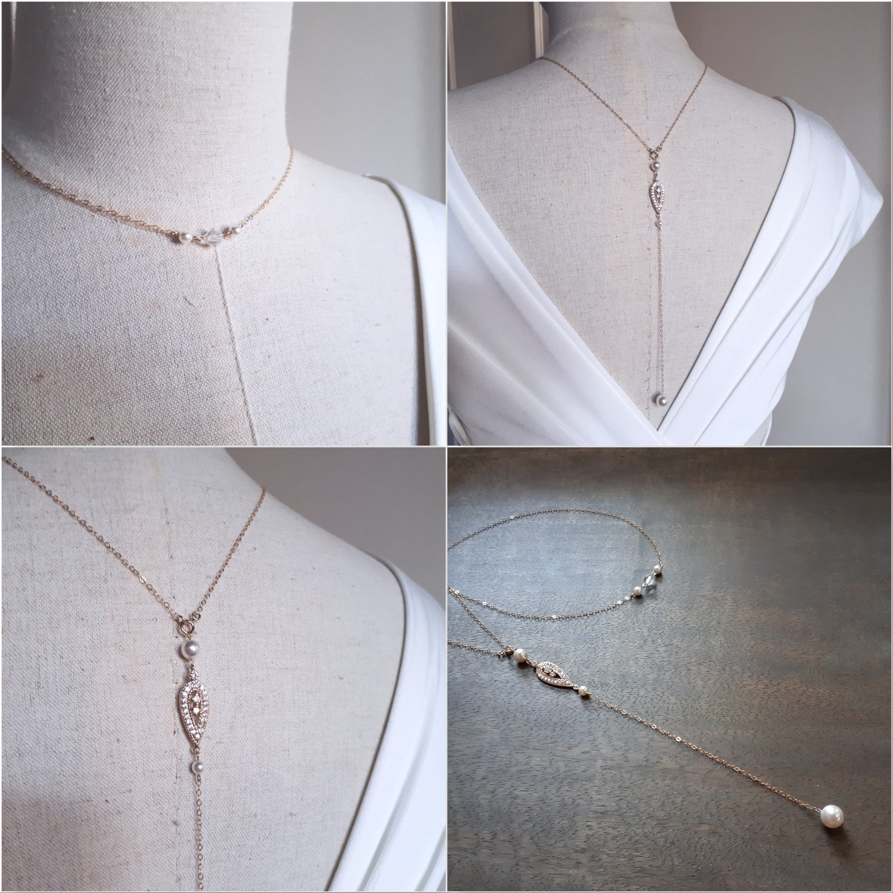 Sascha' Ivory Pearl & Crystal Long Back Necklace - Jewellery / Necklaces