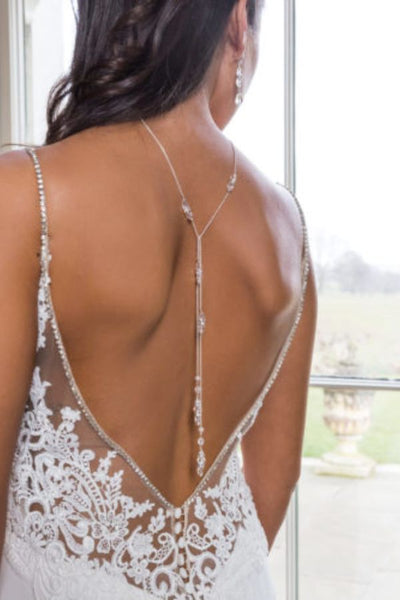 Bridal Back Pendant Silver Necklace | Y Lariat Backdrop Necklace – AMYO  Bridal