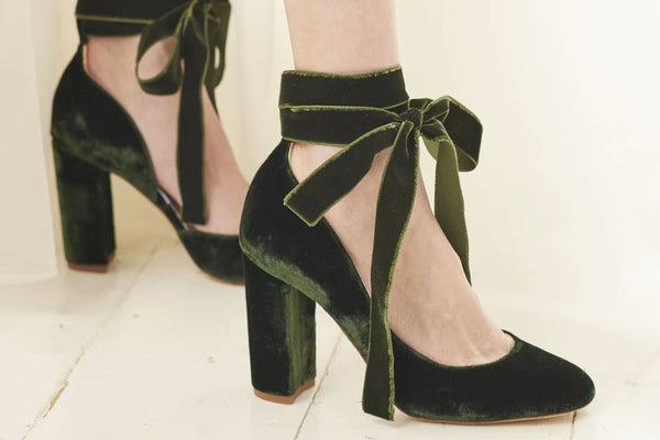 green wedding colour theme - green velvet shoes