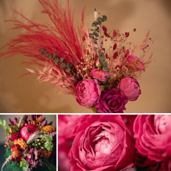 Pantone colour of the year 2023: Wedding flower inspiration illustrated with magenta wedding flowers