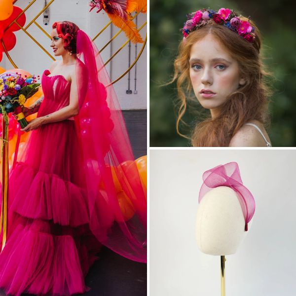 Pantone colour of the year 2023: Three veils and headpieces in magenta