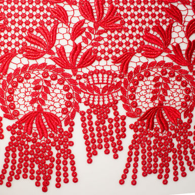 Mia Fabrics Inc, Red Guipure Lace Fabric Floral Bridal Lace