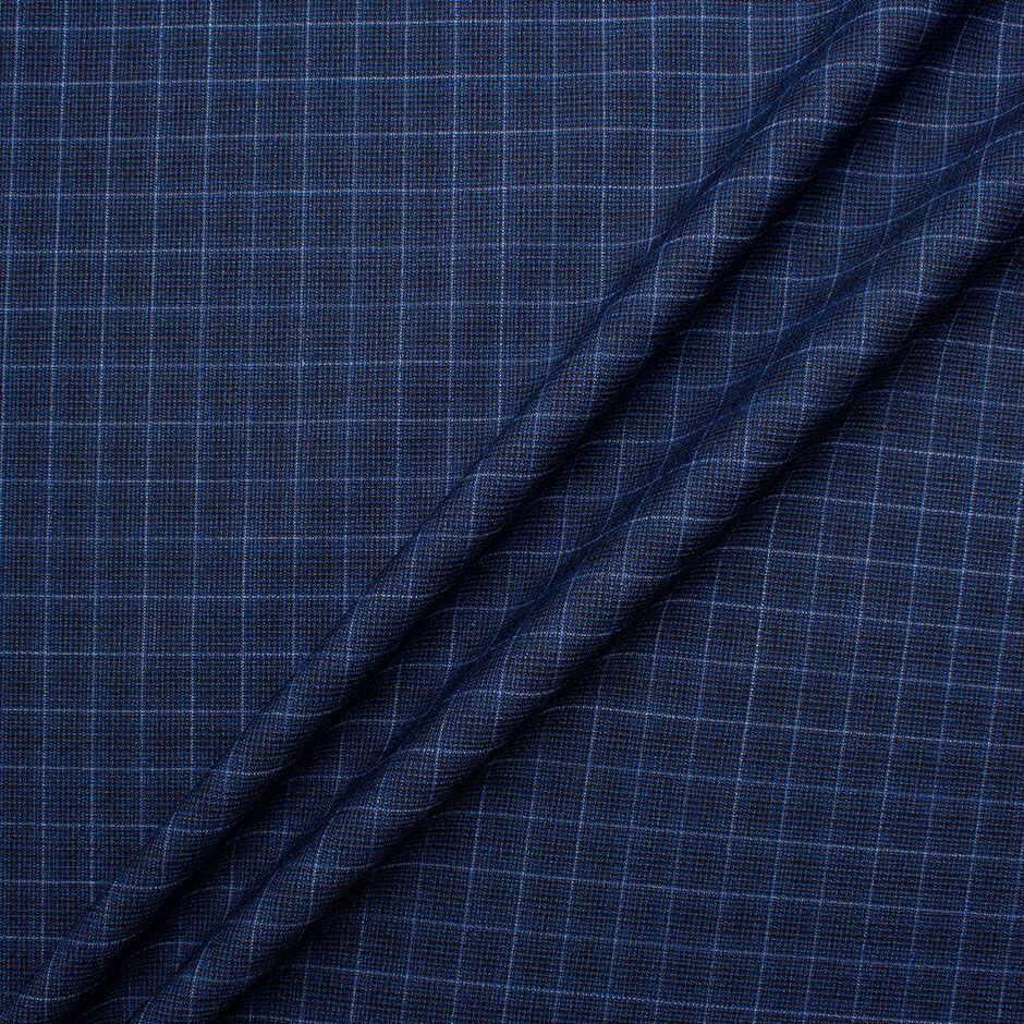 Blue Graph Checkered Pure Wool Suiting Fabric