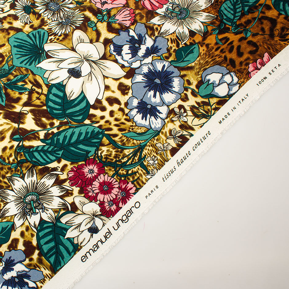 Floral Animal Printed Pure Silk Jacquard by Emanuel Ungaro<br />