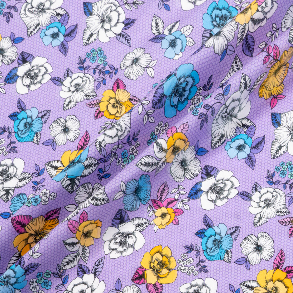 Blue & Yellow Floral Printed Lilac Luxury Cotton - Joel  Son product image