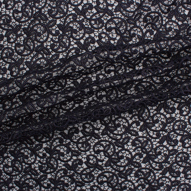 Metallic Black Scrollwork Couture Guipure Lace Fabric