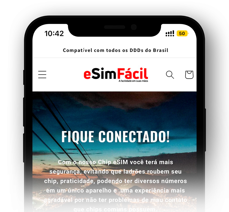 Phone displaying eSimFácil app
