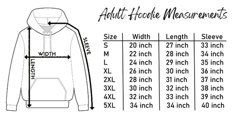 Adult Hoodie Size Specifications