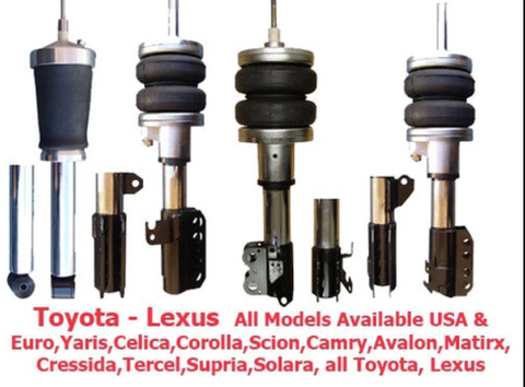 Airbagit-2000-to-2006-toyota-ECHO-scion-front-air-suspension-parts-displayed-on-white-background-with-red-descriptive-text-below-about-said-parts