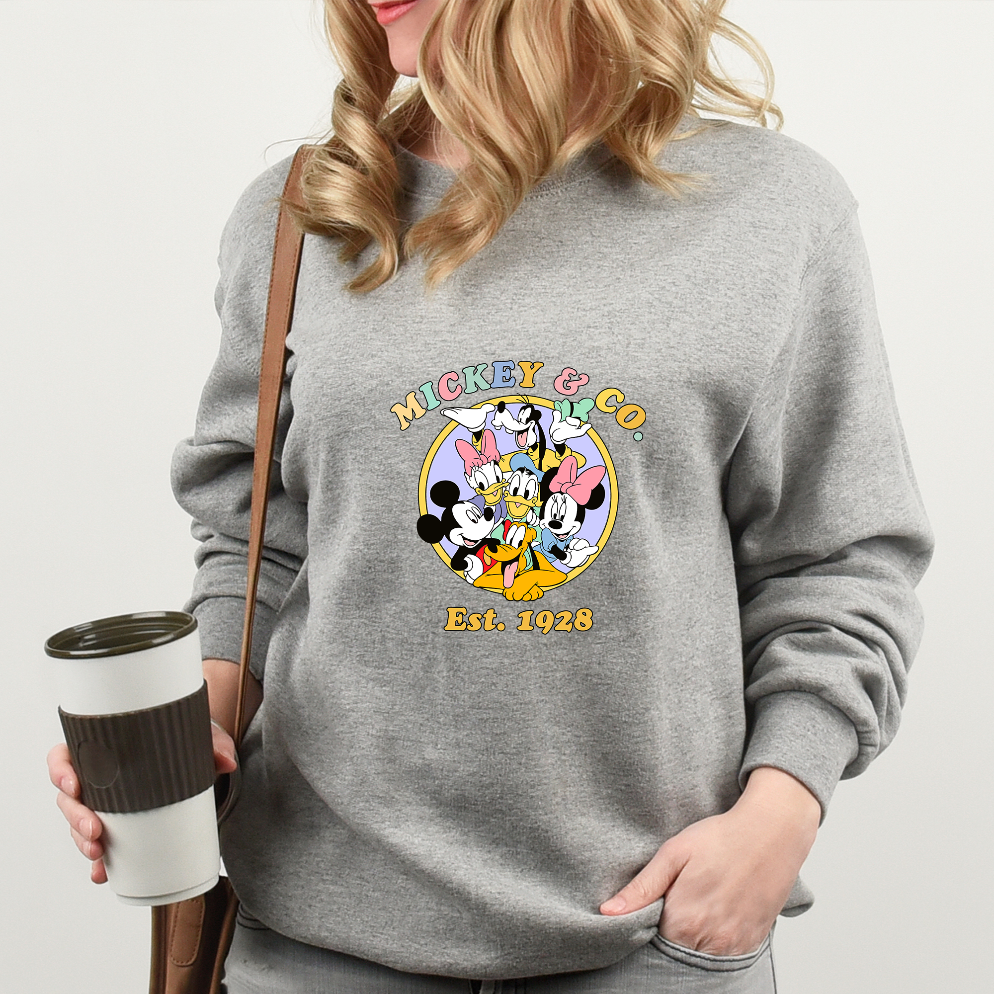 Mickey and Co 1928 Friends Colorful Trip Adult Sweatshirt