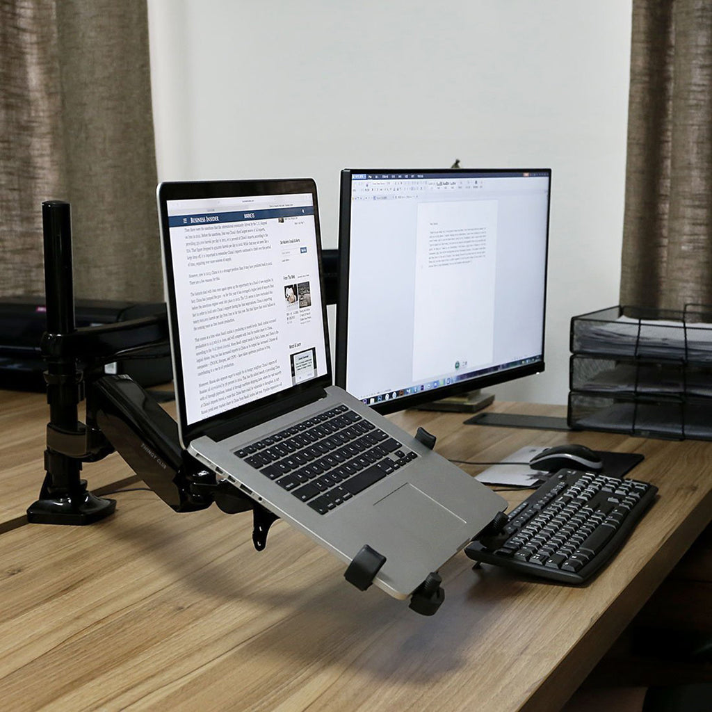 Adjustable Laptop Monitor Dual Arm Desk Mount Bracket Thingy Club