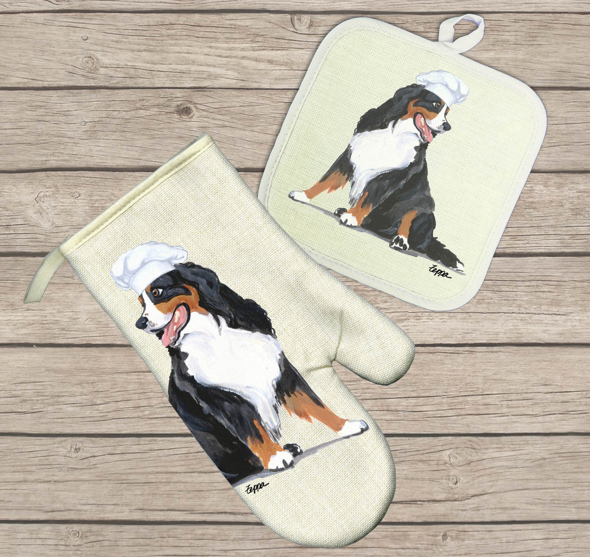 Keeshond Oven Mitt and Pot Holder Set – Zeppa Studios