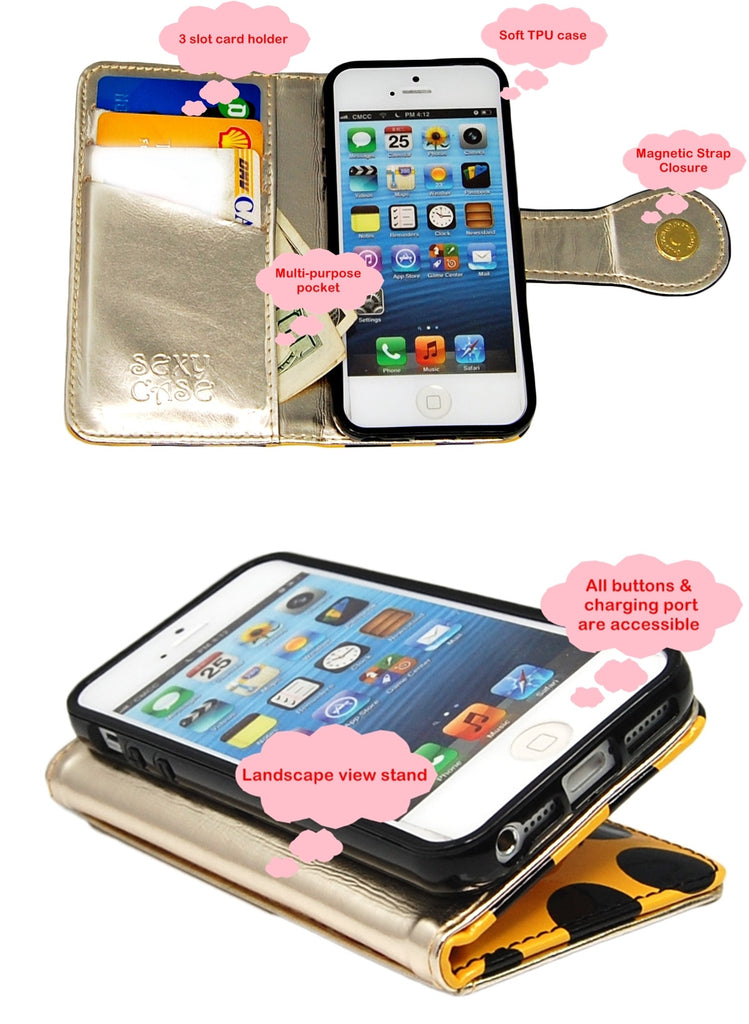 Beschietingen Fabel Rechtdoor iPhone 5 5S SE Black White Polka Dots leather Pouch Wallet Case – ComboCases