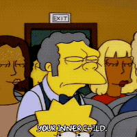 A panning shot of various Simpsons character ending on Ned Flanders with the subtitle: "Your Inner Child"