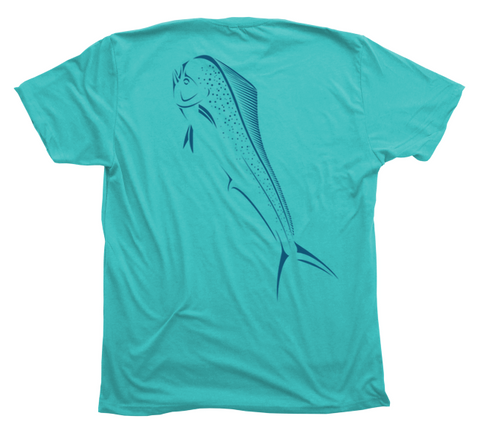 Tuna Fish Fishing Blue Water Theme Soft T-Shirt Tee Printed Pocket Unisex -  Blue 
