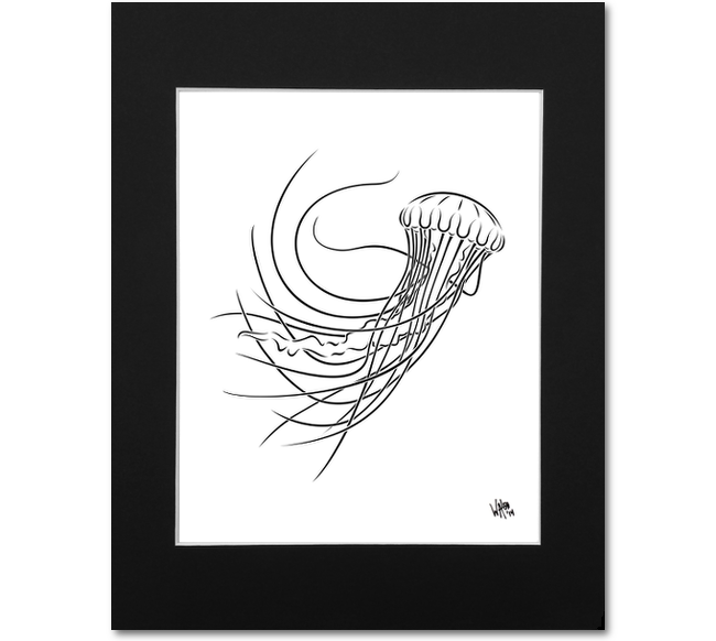 Jellyfish Art Print Sea Nettle Wall Art Black White Shark Zen