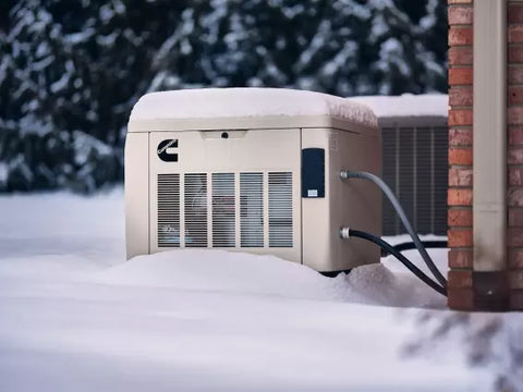 Cummins RS20A air-cooled home standby generator - winter snow scene