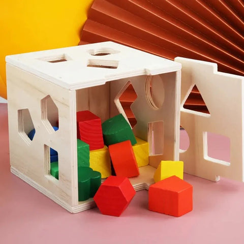 Montessori Geometric Shape Sorter Box is designed to help children recognize and learn about different geometric shapes and develop their visual and spatial skills.