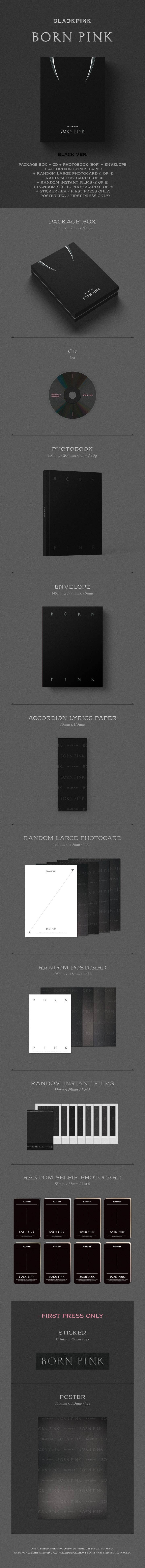 BLACKPINK - BLACKPINK 2nd ALBUM [BORN PINK] BOX SET ver. - Package box + photo book (80p) + envelope + accordion lyric paper + large photo card (random 1) + postcard (random 1) + instant film (random 2) + selfie photo card (random 1)