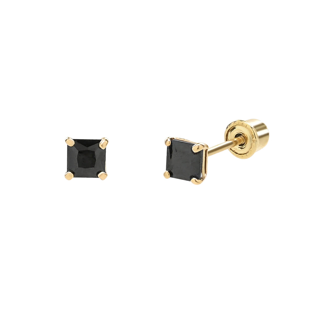 14k Solid Gold Black CZ Square Studs - Earrings -  -  - Azil Boutique