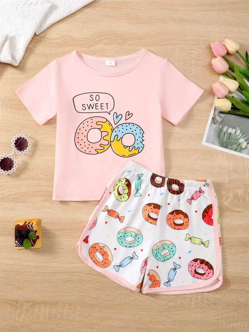 Children's Donut Round Neck Top and Pants Set.