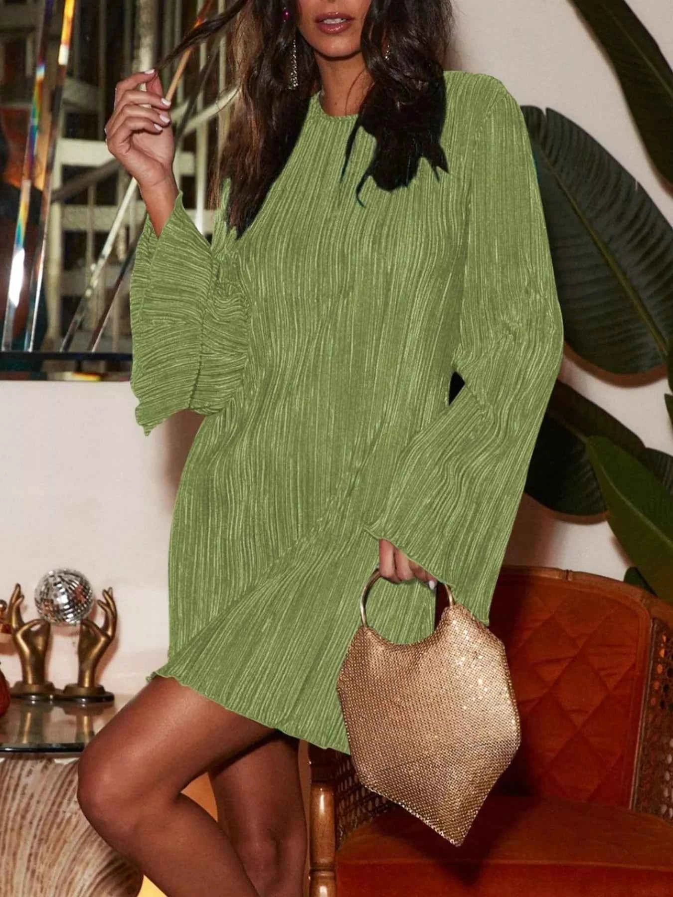 Cutout Back Flare Sleeve Dress