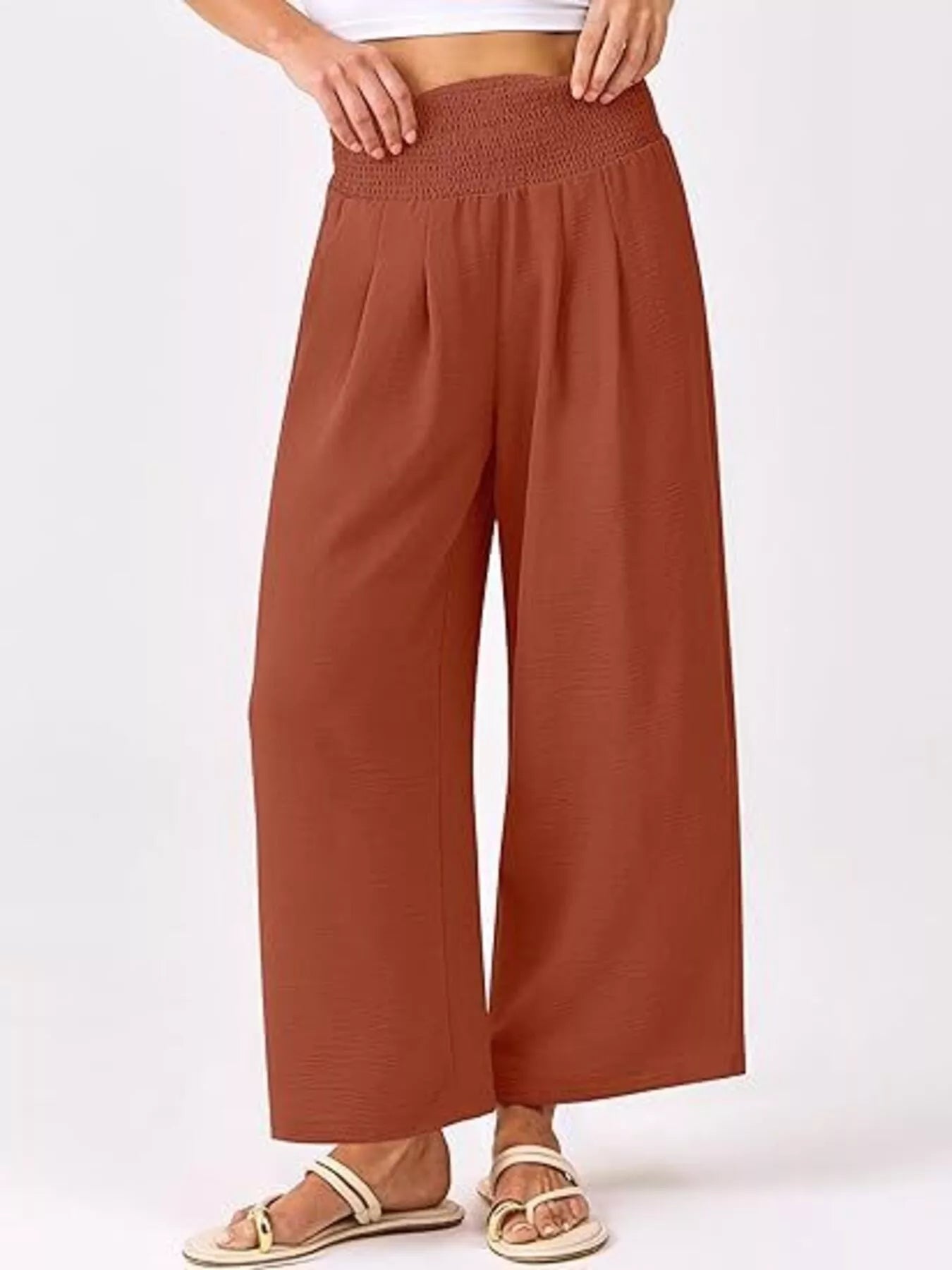 Wide Leg Smocked High Waist Pants.
