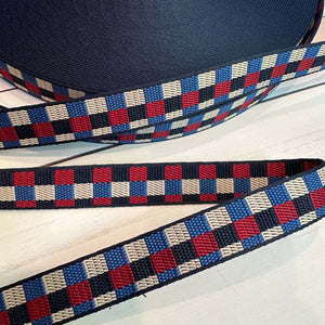 1" Webbing: Picnic in Navy, Cream, Cranberry & Blue - Stitch Supply Co.  - Frost King Webbing