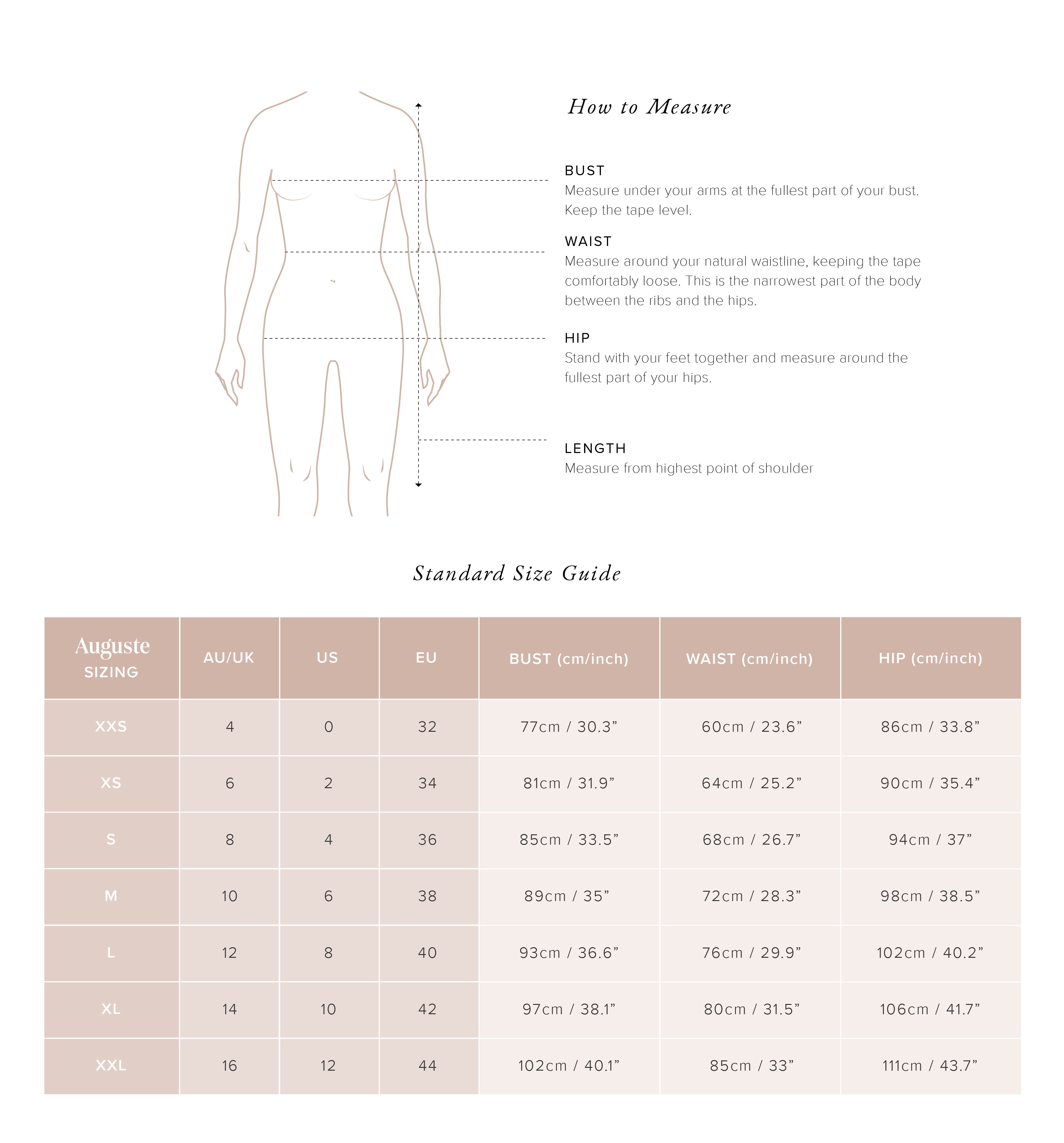 Size Guide Dresses | Auguste The Label - Auguste The Label International