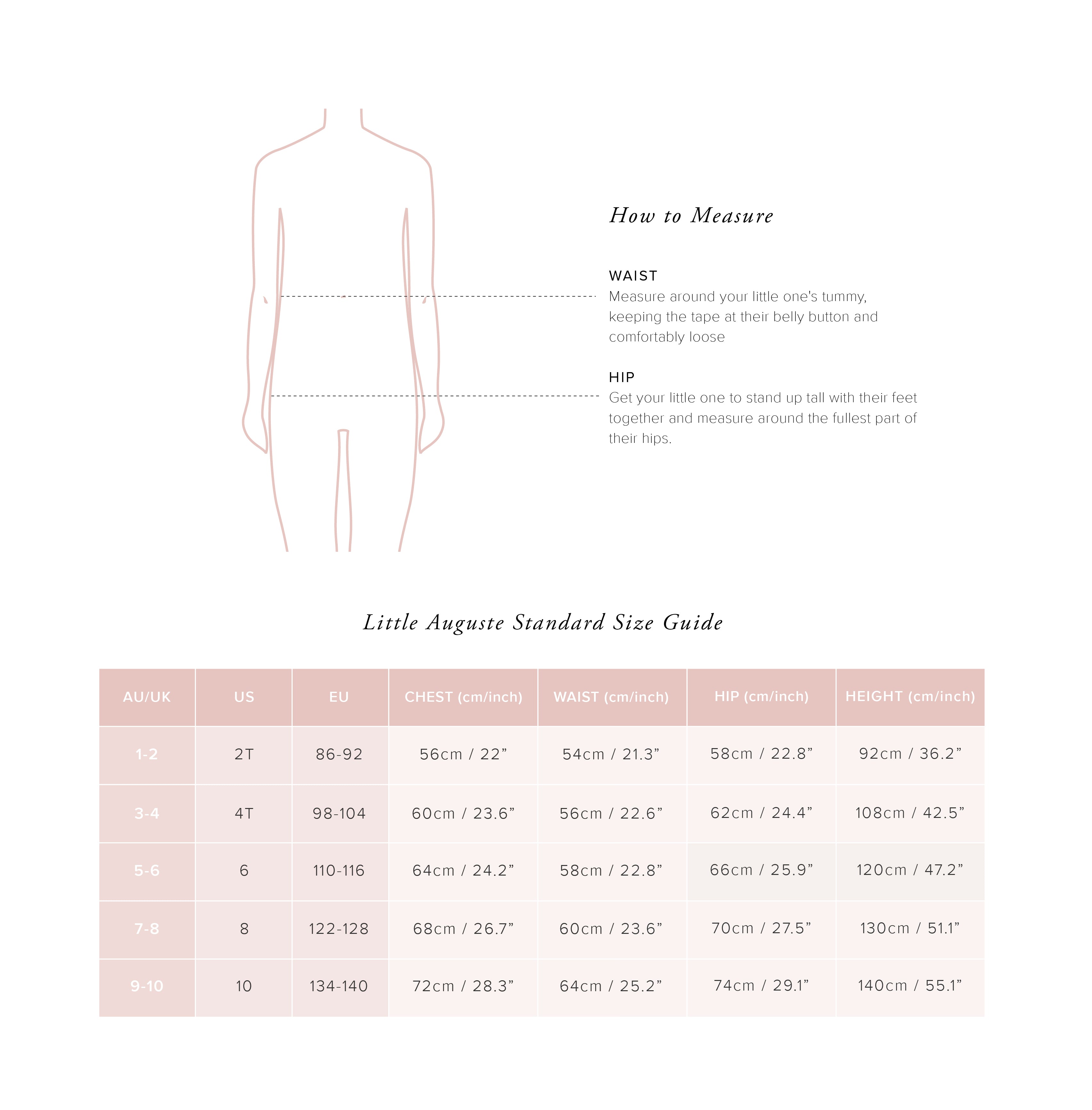Size Guide Little Bottoms | Little Auguste | Auguste The Label ...