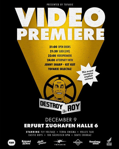 Destroy like roy Videopremiere in Erfurt. Flyer für die Veranstaltung