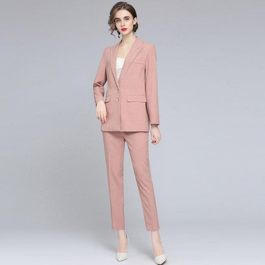 Commuter Two-piece Thin Pencil Trousers Solid Color Suit