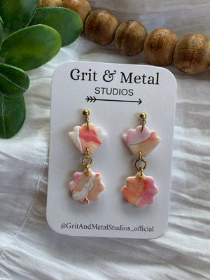 Pink and orange, Water color Pattern Earrings - Grit & Metal Studios