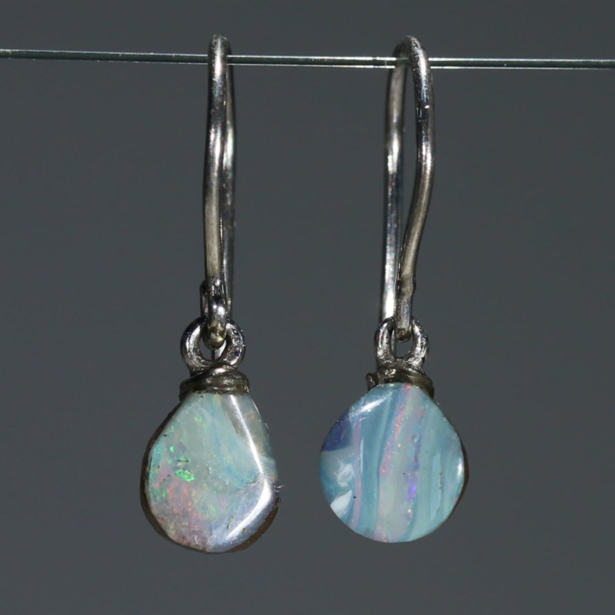 Natural Boulder Opal- Australian Opal Drop Earrings- Silver